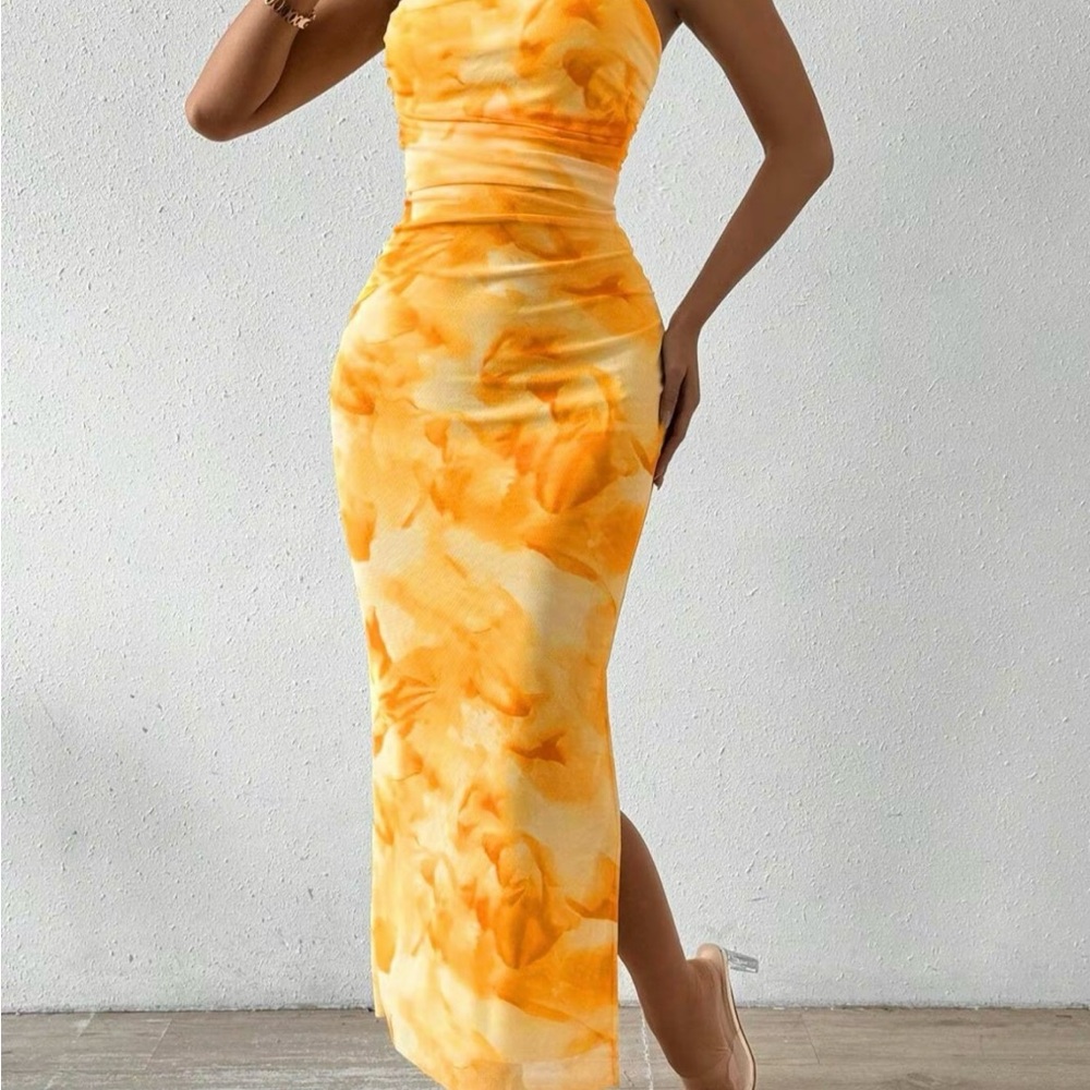 Elegant Yellow Floral Women's Dress